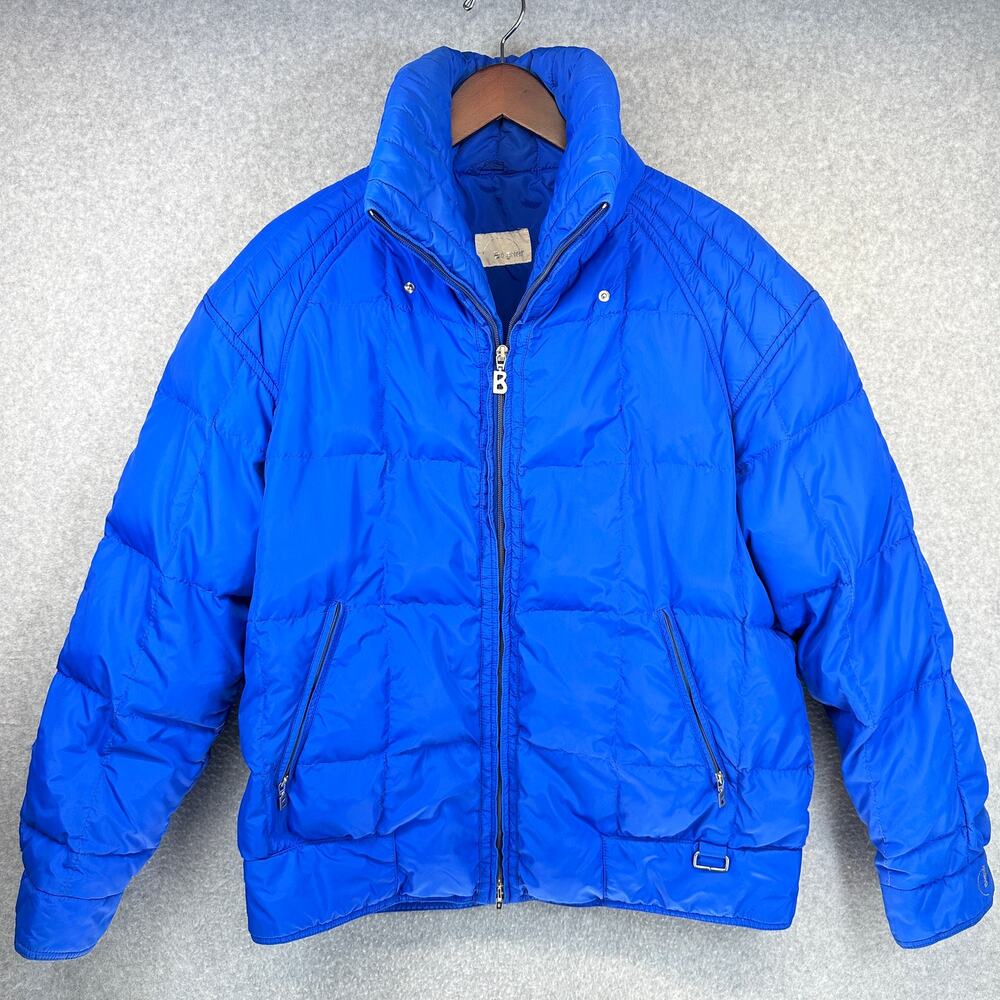 Vintage Bogner Jacket Women Size 44 Blue Puffer Full Zip Nylon Goose Down Filled